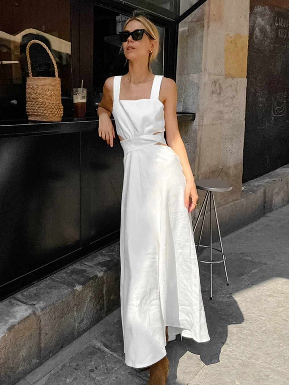 Forever 21 Summer White Sleeveless Maxi Dress Cutout Backless Vacation
